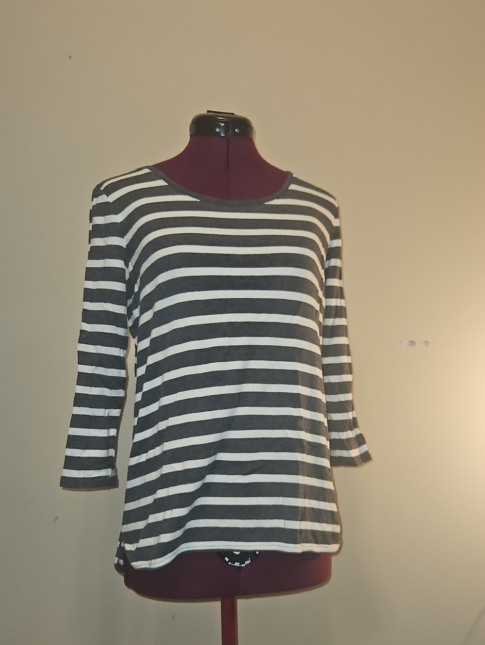 GAP Gray and White Striped Long Sleeve Boatneck Top